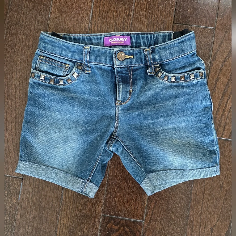 Old Navy Studded Denim Shorts Girls Size 8 Cuffed Blue Jean Shorts
